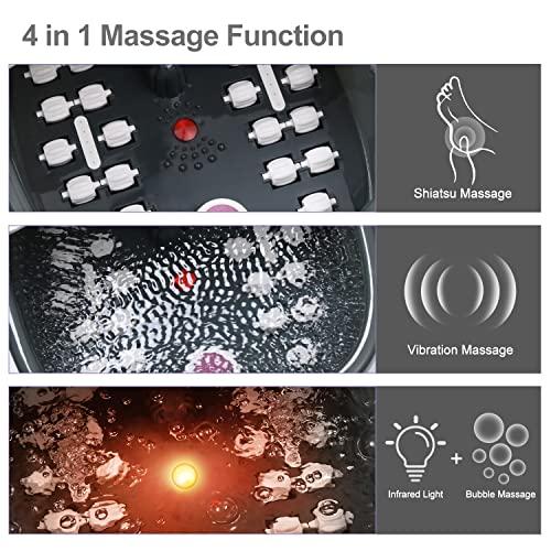 CANGO Foot Spa Bath Massager with Heat Bubbles and Vibration Massage and Jets, 16 OZ Calming Lavender Foot Soak Epsom Salt, CANGO Foot Soaker With Infrared Light, 22 Massage Rollers, Adjustable Temp - Black