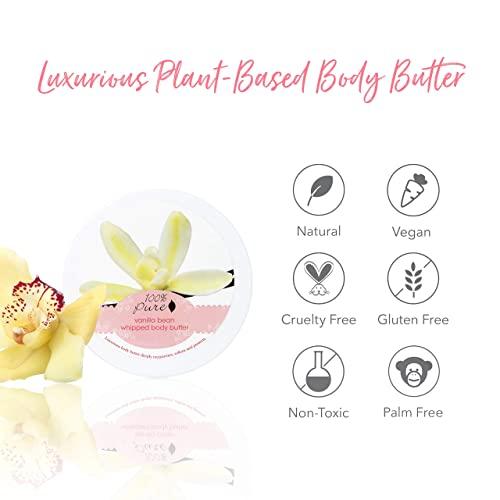 100% PURE 100% PURE Vanilla Bean Whipped Body Butter, Body Lotion for Dry Skin, Made with Shea Butter, Cocoa Butter, Moisturizing Body Cream, Natural Lotion - 3.4 oz