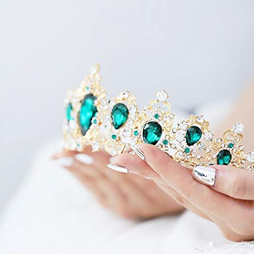 Barode Barode Bridal Baroque Wedding Crowns Rhinestone Tiaras Queen Prom Hair Accessories for Women and Girls (Green)