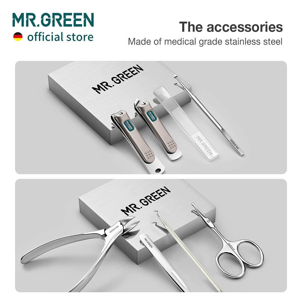 MR.GREEN MR.GREEN Manicure Sets Pedicure Kits Stainless Steel Nail Clipper Personal Care Tools with PU Leather Case (Green)