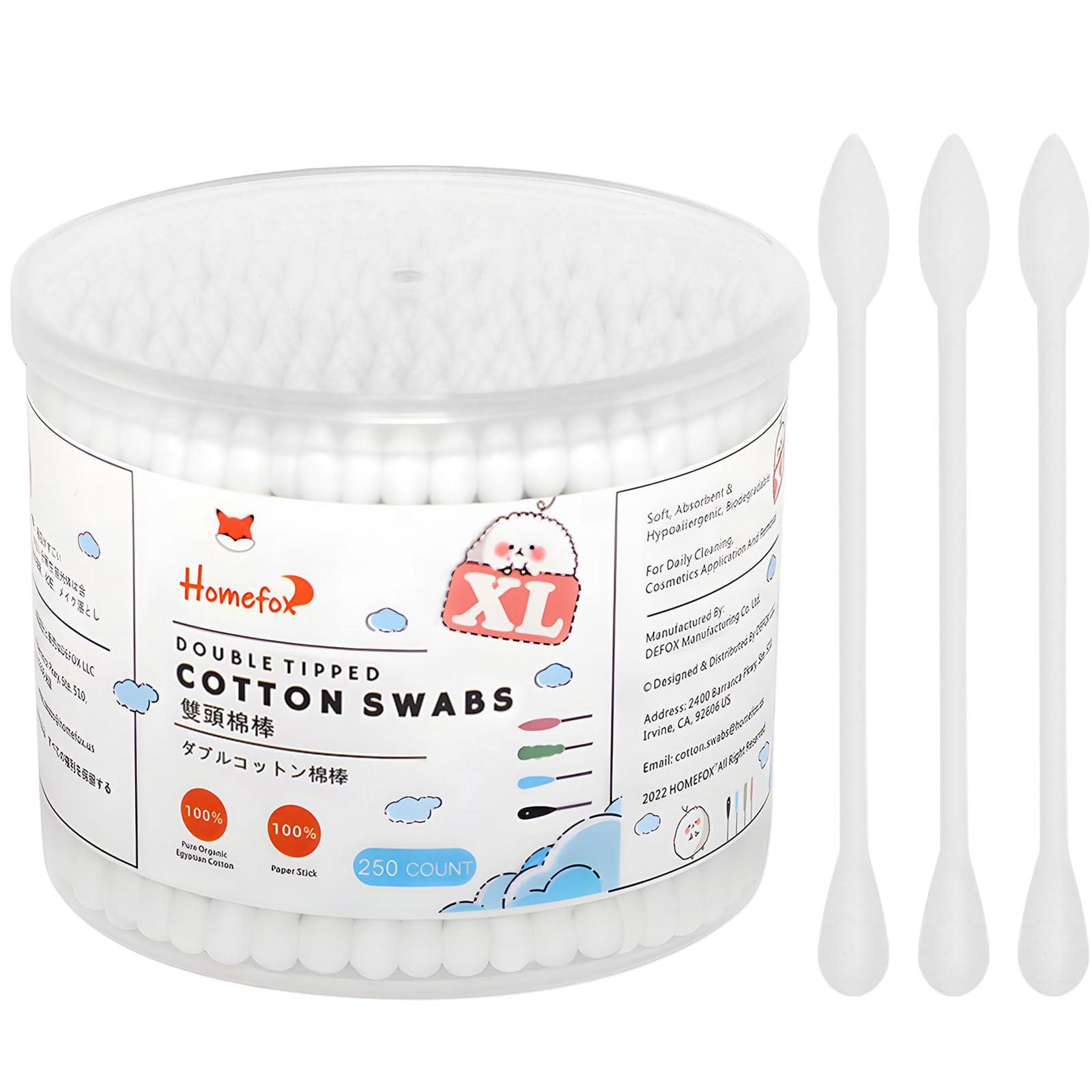 HOMEFOX HOMEFOX XL Thick Cotton Swabs Pointed Precision - 250 Count Extra Large - Pointy Organic Cotton Buds Double Side Tightly Wrapped Cotton Tips Paper Stick Cruelty-Free, XL Pointy & Round White