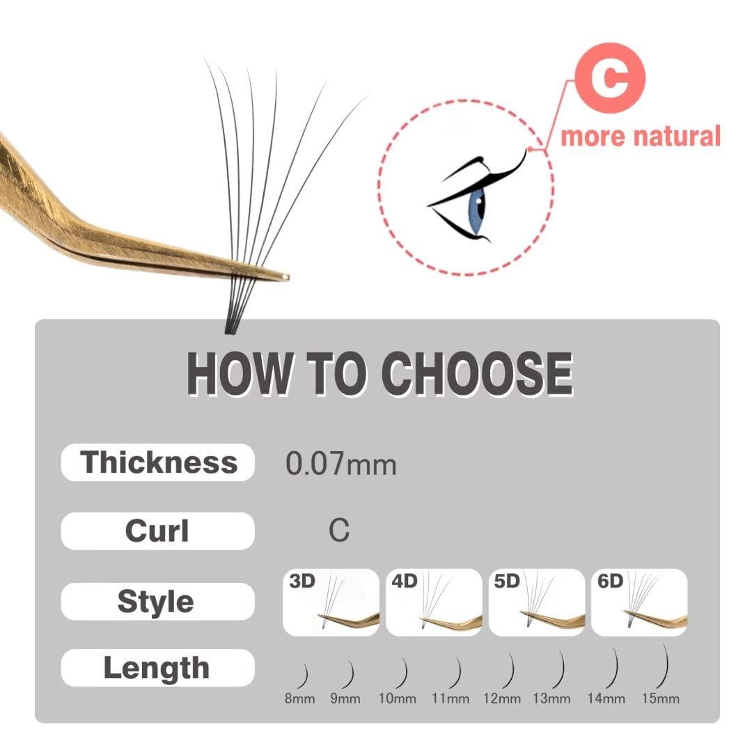 FLOMAZE Premade Fans Eyelash Extensions 320 Fans 3D/4D/5D/6D C Curl 0.07mm Thickness Soft Handmade Volume Natural Lash Extension Eyelash Fan(5D-0.07-C-11mm)