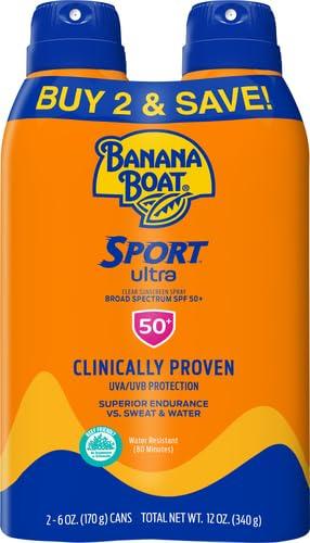 Banana Boat Banana Boat Sport Ultra SPF 50 Sunscreen Spray Twin Pack | Banana Boat Sunscreen Spray SPF 50, Spray On Sunscreen, Water Resistant Sunscreen, Oxybenzone Free Sunscreen Pack, 6oz each (Pack of 2)