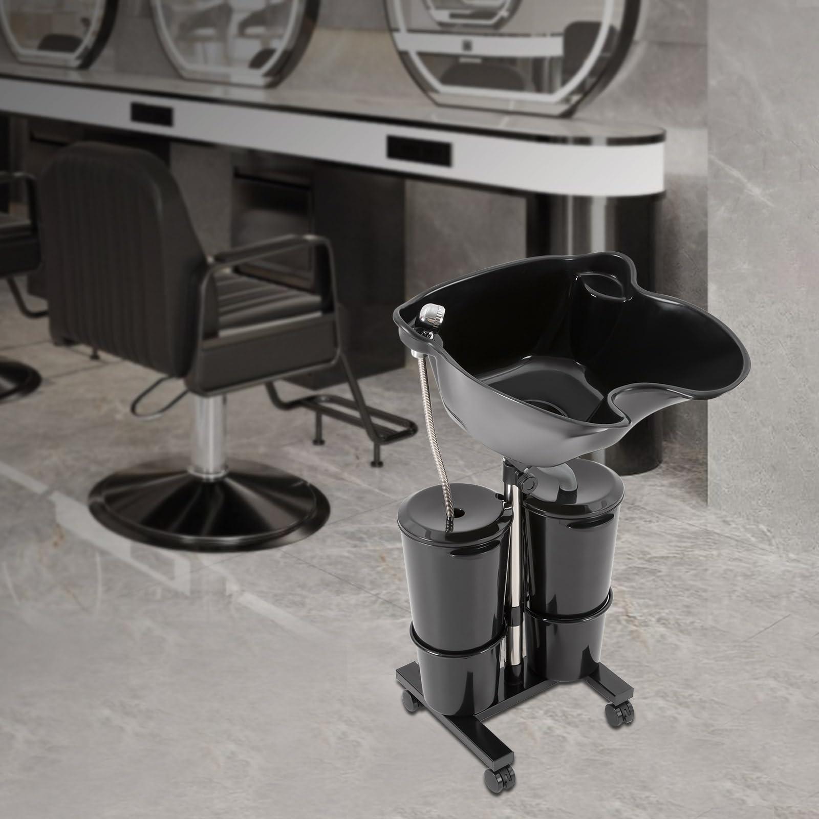 DHBREK Hair Washing Sink with Electric Pump Shampoo Basin with 2 Bucket & Drain Hoses Salon Sink for Washing Hair Adjustable Height and Angle Portable Shampoo Bowl for Home Salon Barber Use