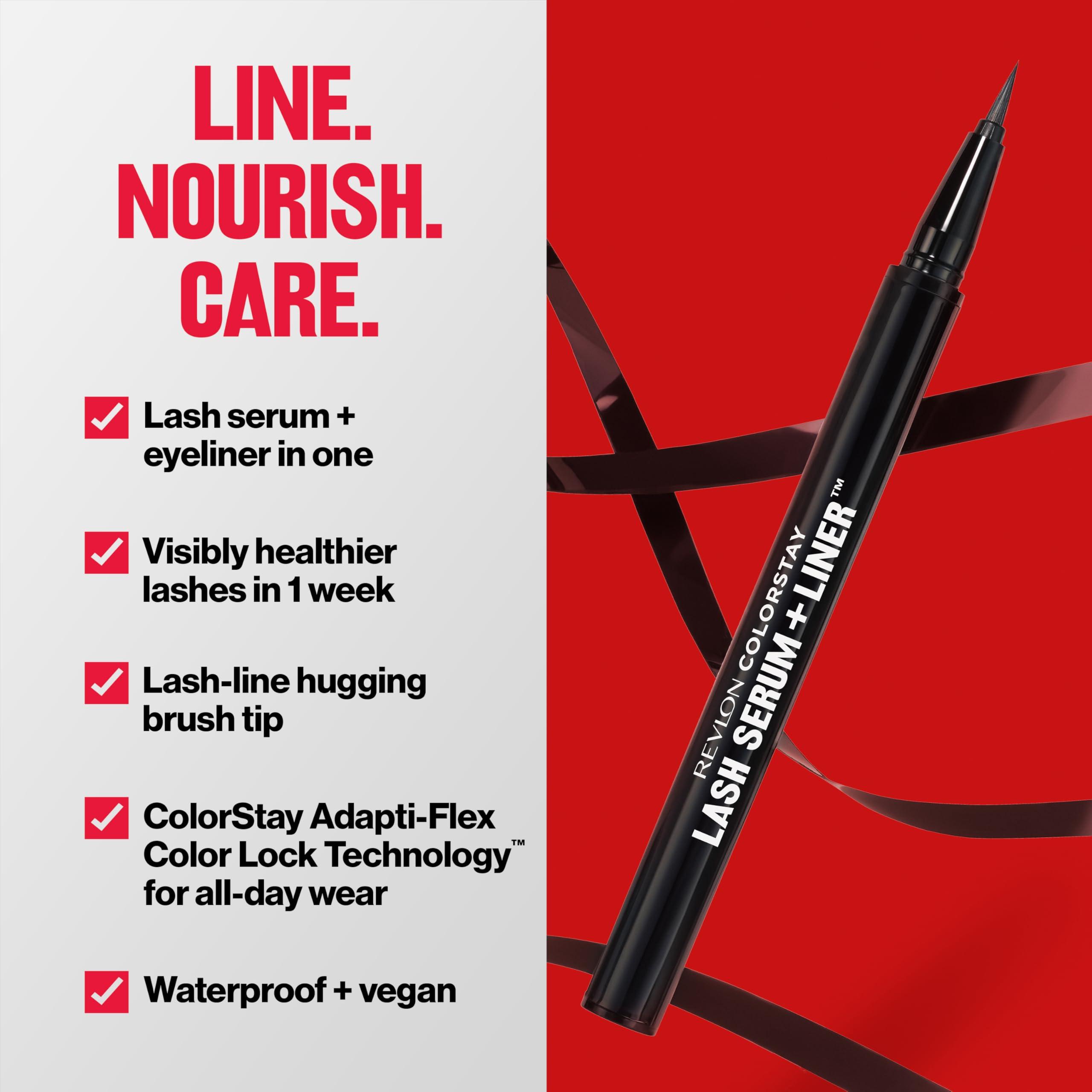 REVLON REVLON ColorStay Lash Serum + Liner, Waterproof Eyeliner, Valentine\'s Day Makeup Gifts for Women, Healthier Looking Eyelashes, Smudge-Proof Flexible Brush Tip, 001 Blackest Black