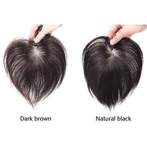 LXUE Real Human Hair Toppers for Short Hair Hand Tied Clip in Topper Hairpiece for White Thinning Hair, 5 x 8cm Natural Black