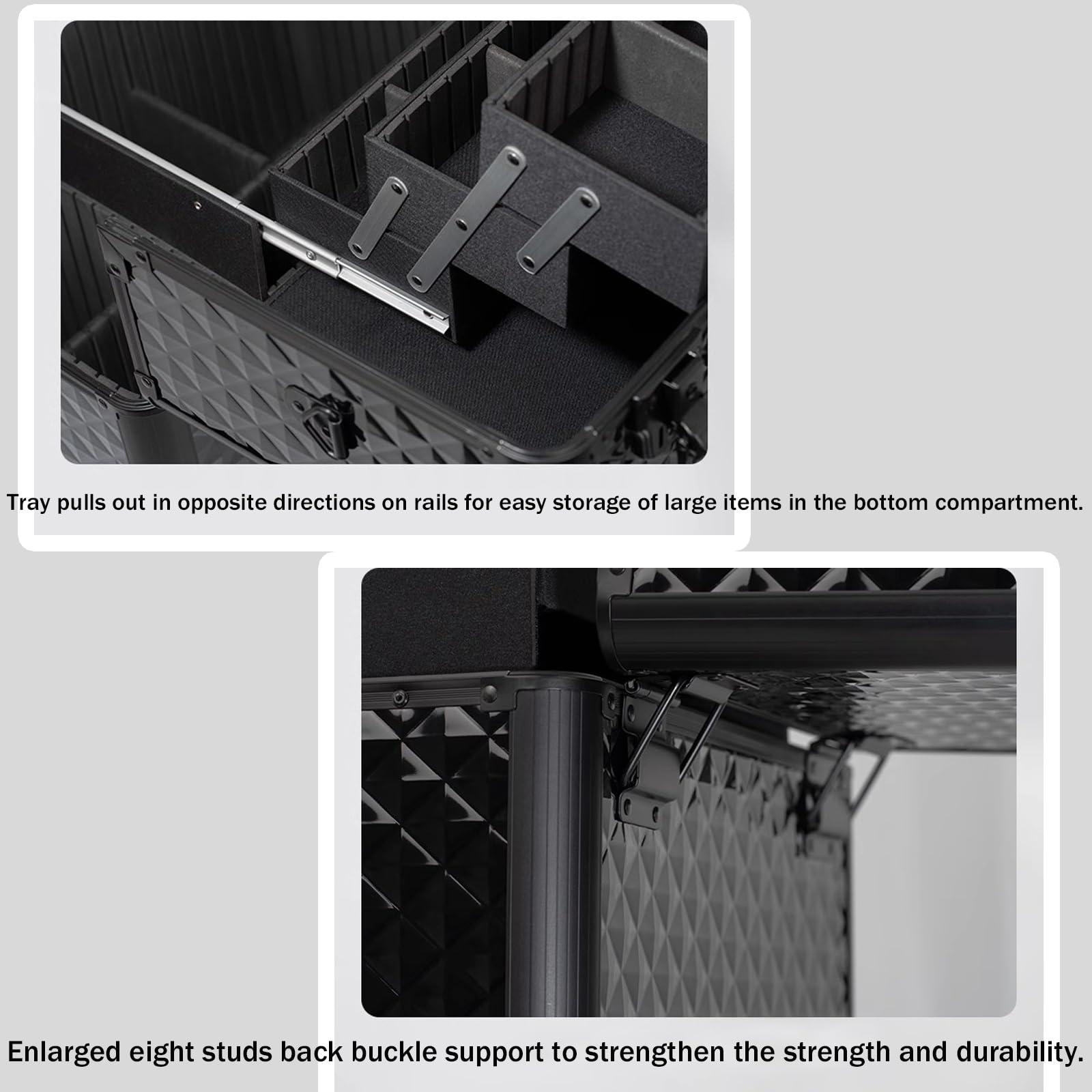 HJXGQJM HJXGQJM Rolling Makeup Case Professional Makeup Train Case Makeup Artist Travel Organizer, Aluminium Vanity Case, Make Up Artist Train Case Hairdressing Tools Organiser, Black