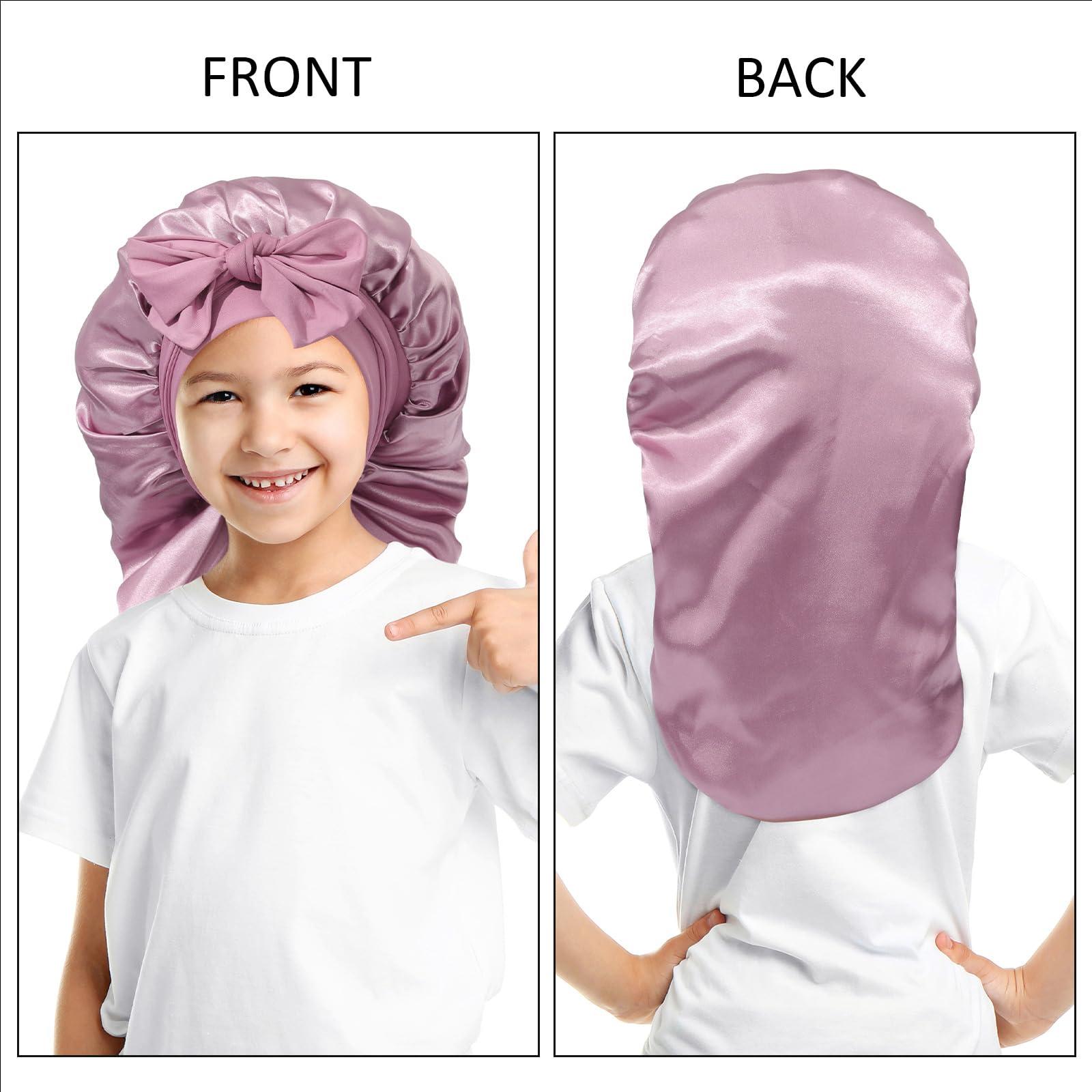 AWAYTR AWAYTR Long Toddler Silk Bonnet for Sleeping Elastic Satin Bonnets for Curly Hair Braid Bonnet Night Cap for Aged 3-12 Kids (Green)