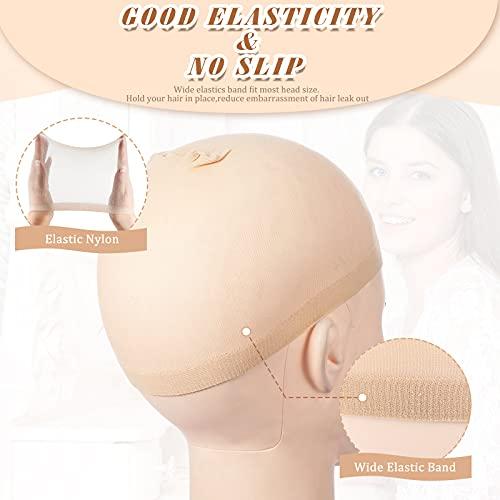 Waydress 100 Pieces Wig Cap Elastic Medium Nylon Stocking Caps Stretchy Stocking Wig Caps Secure Your Hair, Lightweight, Breathable (Beige)