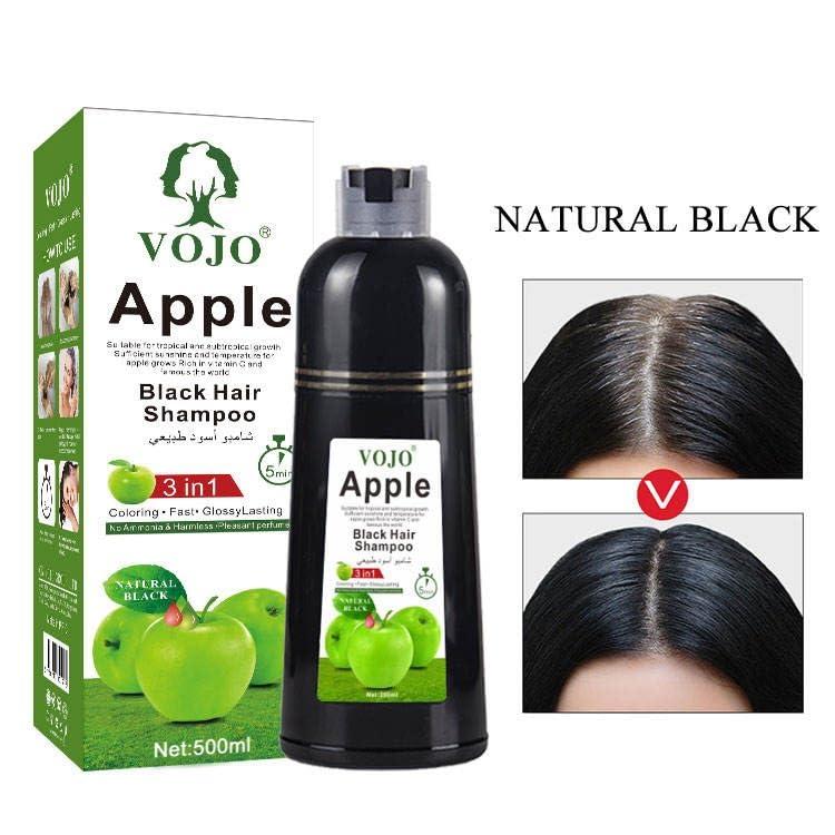 BTONE BTONE Vojo Apple Black Hair Dye Shampoo 3-in-1 Formula with Tropical Apple Extracts, Perfect for Color-Treated Hair, Provides 100% Gray Coverage, Vitamin C-Enriched, 500ml dye shampoo.
