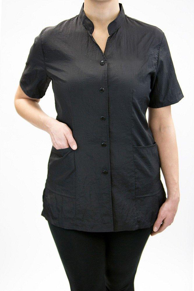CHARLENE Anna Jacket Short-Sleeve Uniform for Stylist Barber Groomer Nail Tech Skin Care Makeup Artist Smocks (XS, BLACK)