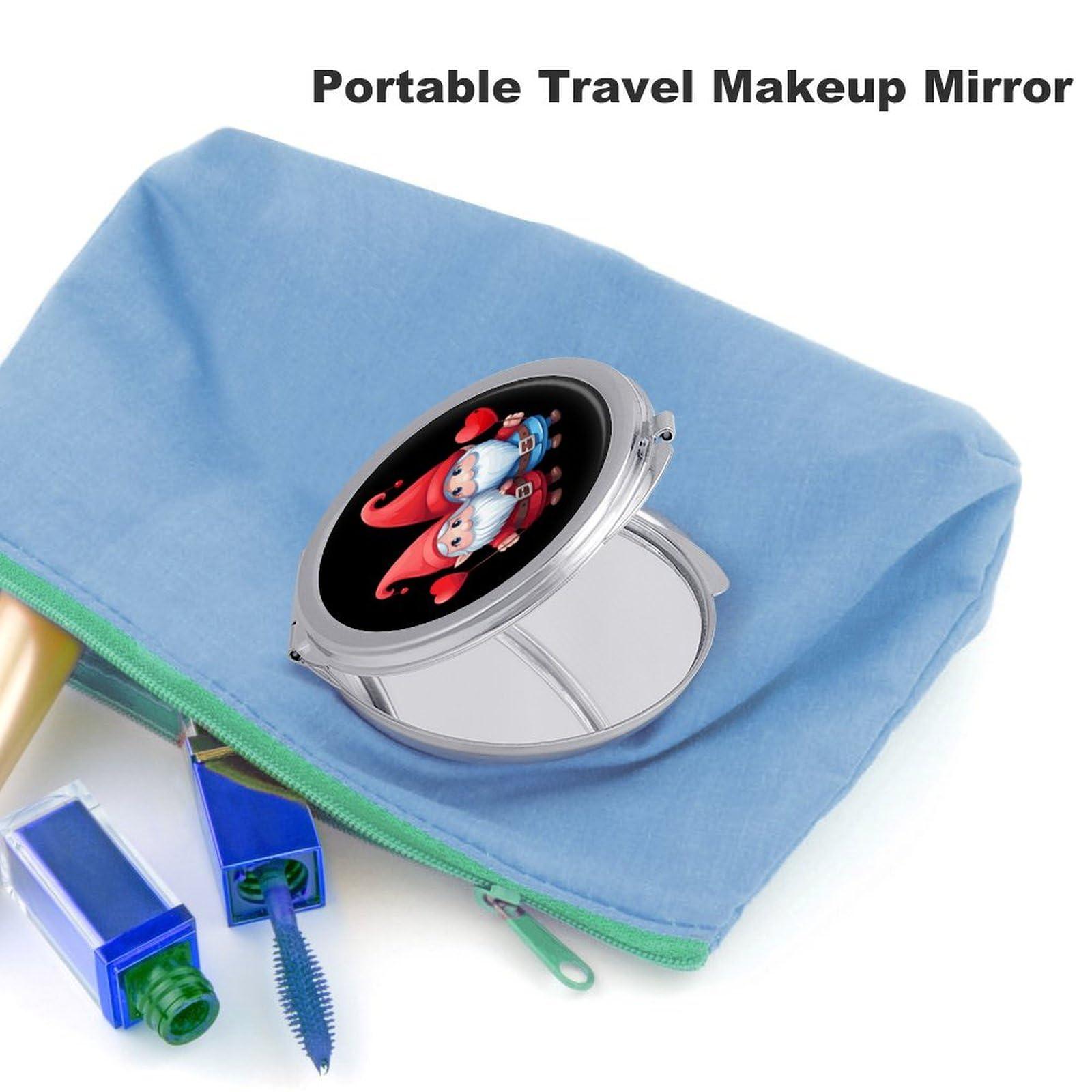 XKAWPC Love Heart Gnome Compact Mirror for Purse Round Portable Pocket Makeup Mirrors for Home Office Travel