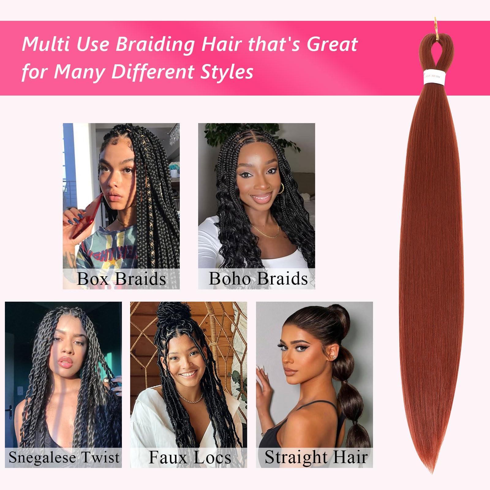 FIRSTCYH HAIR Pre Stretched Braiding Hair 30 inch 350# Braiding Hair for Black Women 8Packs Crochet Boho Braiding Hair Non Toxic (30 Inch(8packs), 350#)
