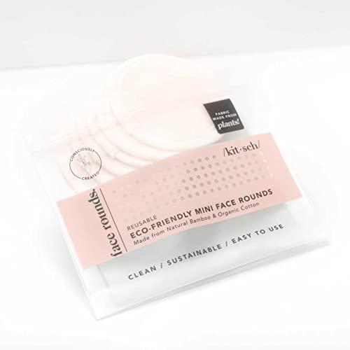 Kitsch Kitsch Reusable Cotton Rounds for Face - Eco-Friendly Cotton Pads for Makeup Removal | Organic & Reusable Eye Makeup Remover Pads | Face Pads for Toner with Reusable Travel Pouch, 7pcs