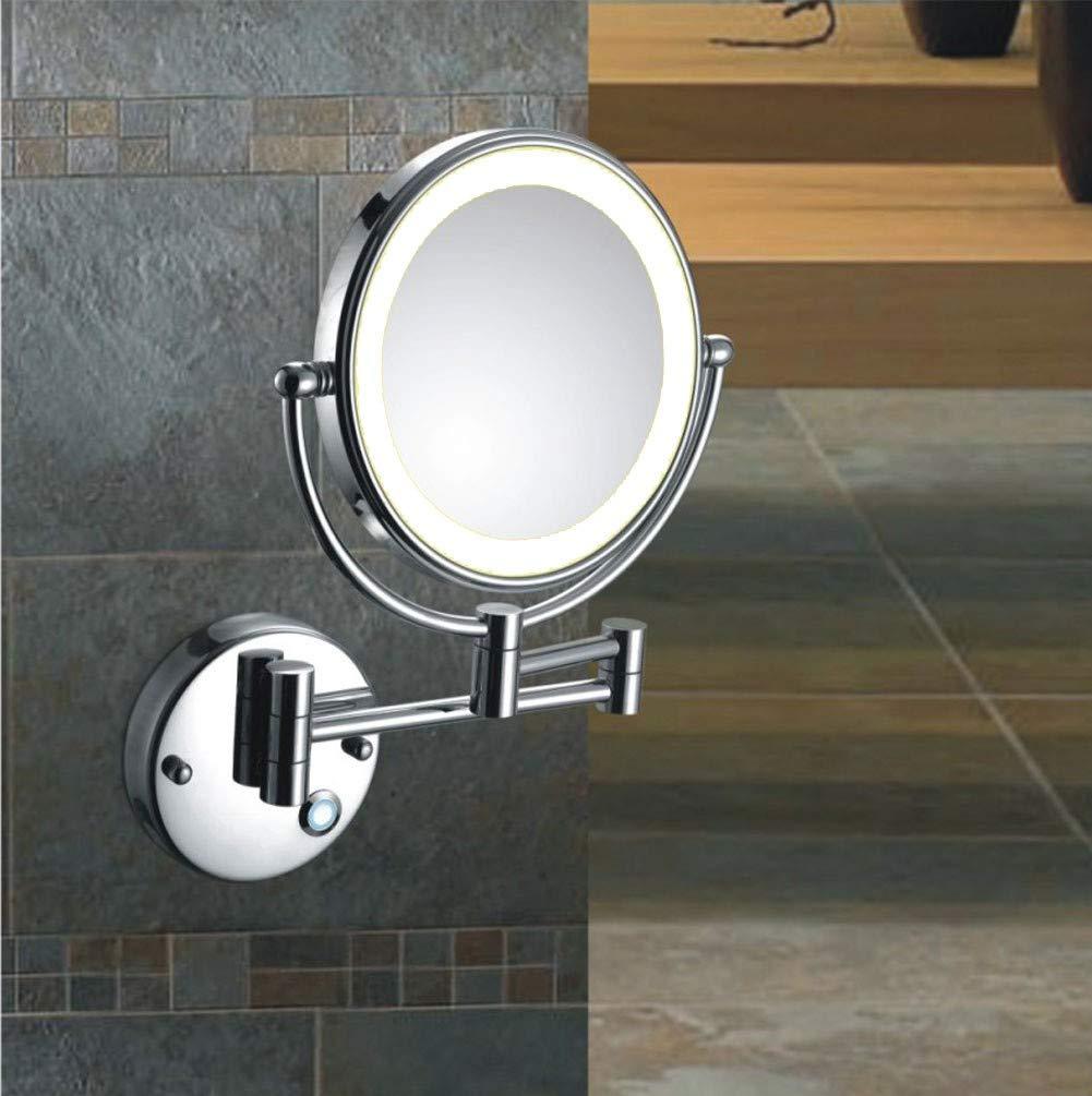 IJPDXOLBQ IJPDXOLBQ Wall Mount Led Lighted Makeup Mirror 5X Magnifying Touch Screen Shaving Mirror Double-Sided Round Bathroom Vanity Mirror Swivel Extendable Cosmetic Mirror,Concealed Install