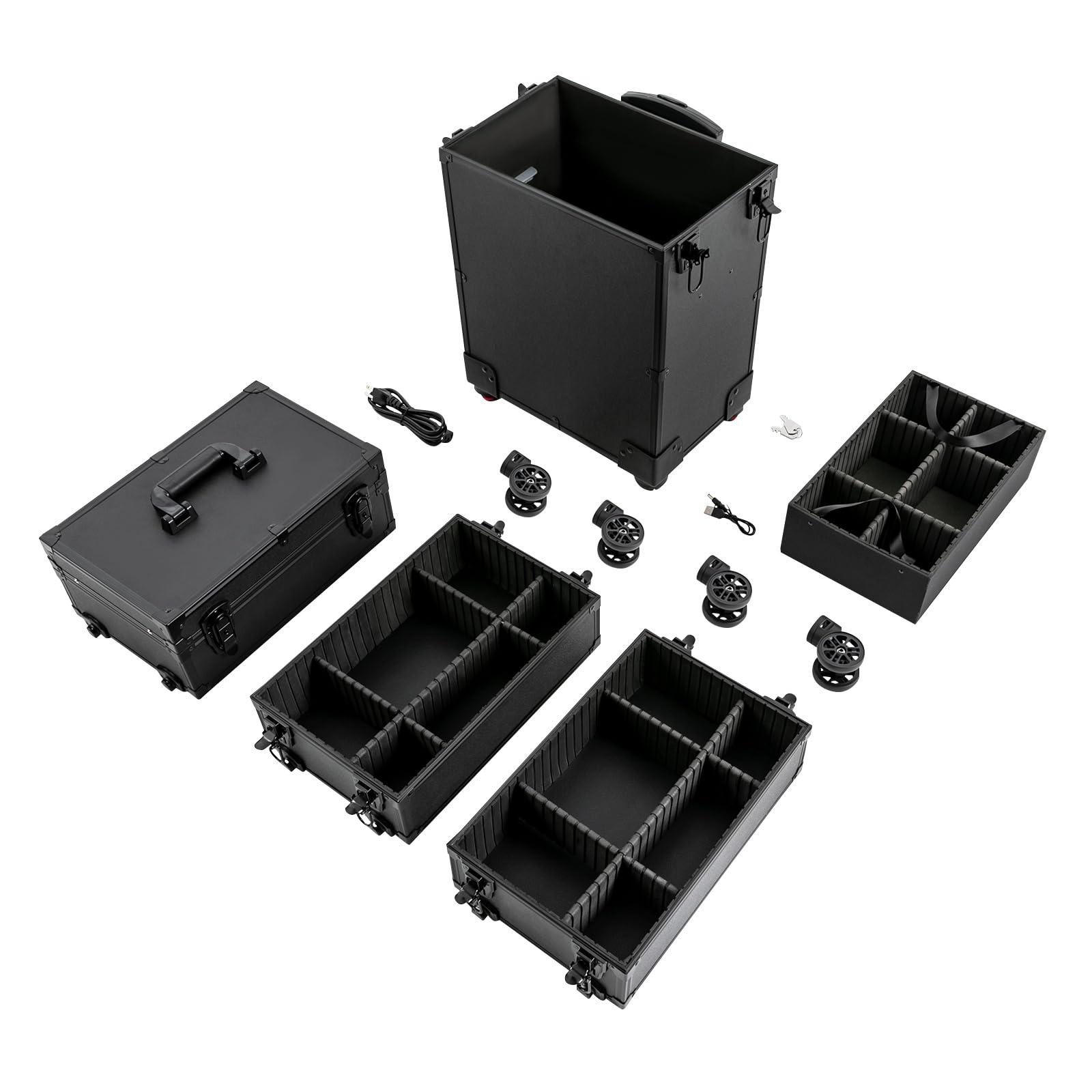 YIYIONCE YIYIONCE Professional Makeup Case Rolling Makeup Case Makeup Train Case with LED Lighted Mirror Cosmetic Trolley Case on Wheels Multi-layer Makeup Organizer for Makeup Artists| US STOCK (6IN1 5-Tiers)