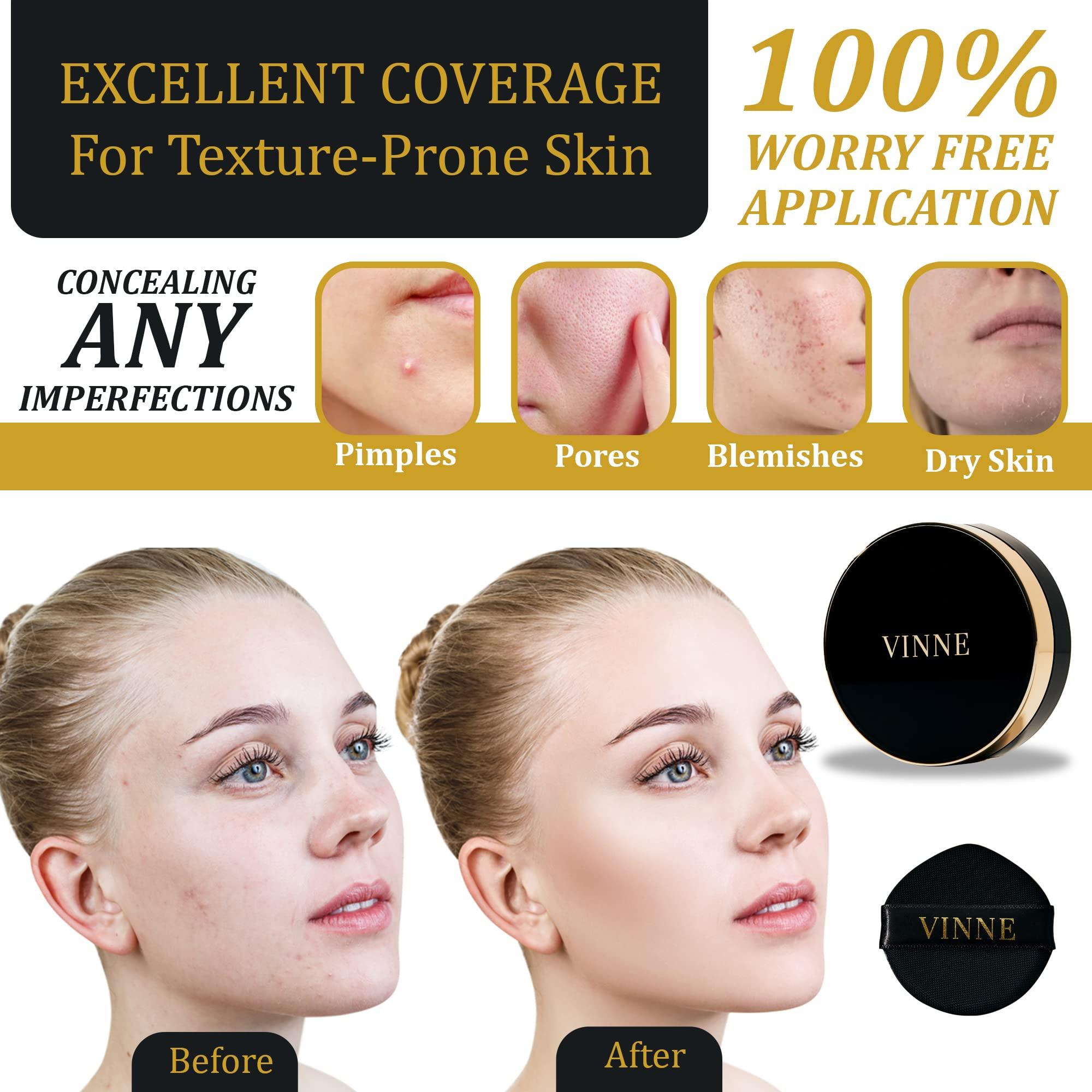 VINNE VINNE Korean Cushion Foundation, Lightweight, Essence Makeup Natural and Dewy Finish, 12-Hour Lasting Effect, 0.42 Oz- #21 Light Beige (Refill Not Included)