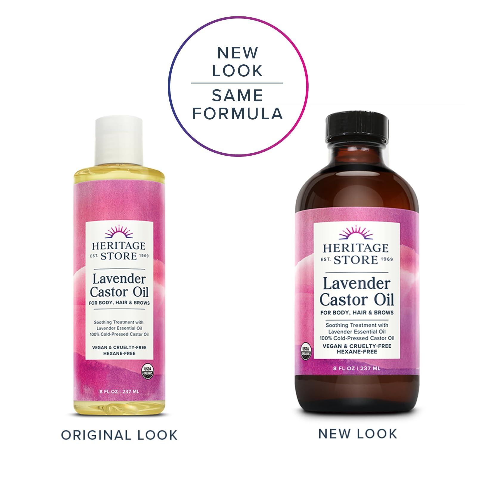 HERITAGE STORE Heritage Store Lavender Castor Oil, Organic, Soothing Treatment with Lavender Essential Oil, Deep Hydration for Healthy Hair Care, Skin Care, Castor Oil Packs, Natural Lavender Scent, Vegan, 8oz