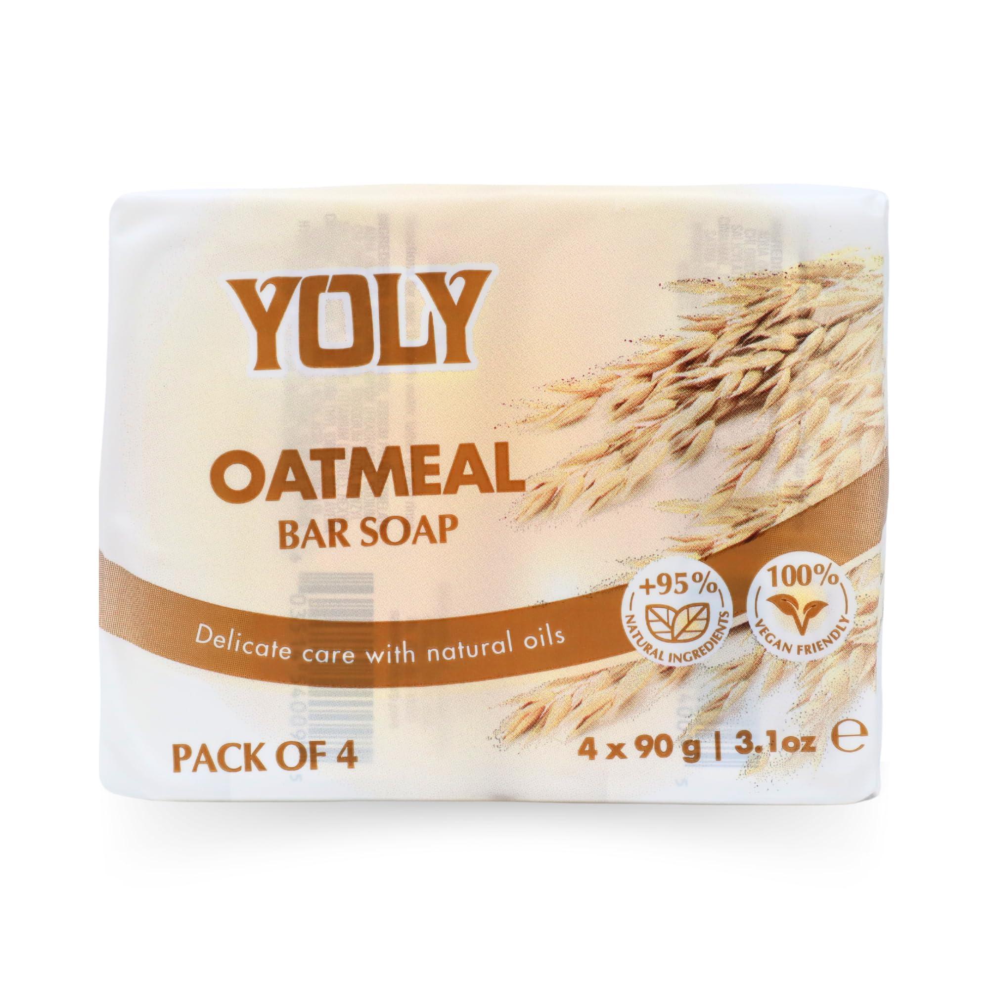 YOLY YOLY Oatmeal Bar Soap (90 g, Pack of 4) - 95% Natural, Vegan-Friendly Moisturizing Soap for Silky Smooth Skin