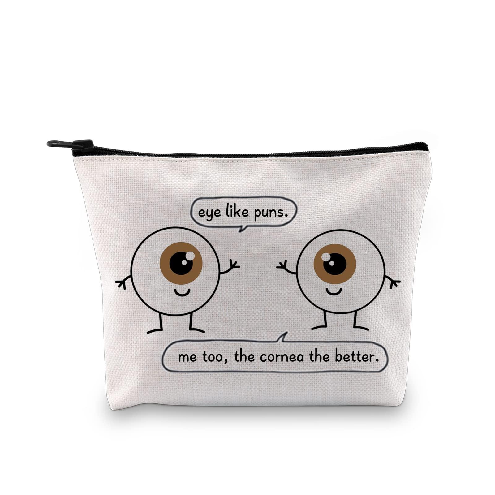 G2TUP G2TUP Eye Doctor Gift Eye Like Puns Makeup Bag Optometrist Ophthalmologist Cosmetic Bag Optician Gift Optometry Zipper Travel Bag (Eye Like Puns White Bag)