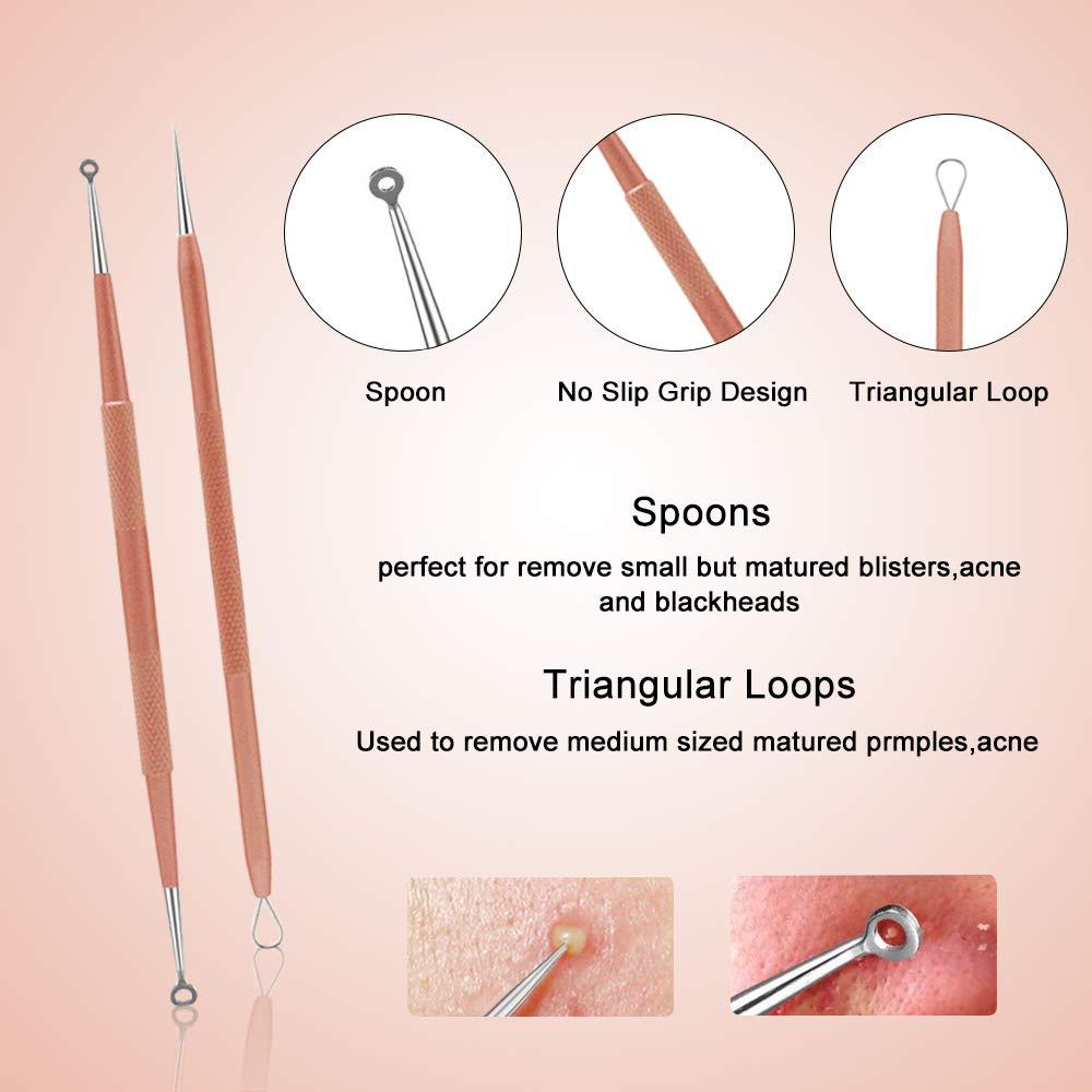 Aooeou 10 PCS Blackhead Remover Tool Kit, Aooeou Professional Stainless Steel Pimple Popper Tool Easy Removal for Blemish, Whitehead Popping, Zit Removing for Nose Face (Rose Gold)