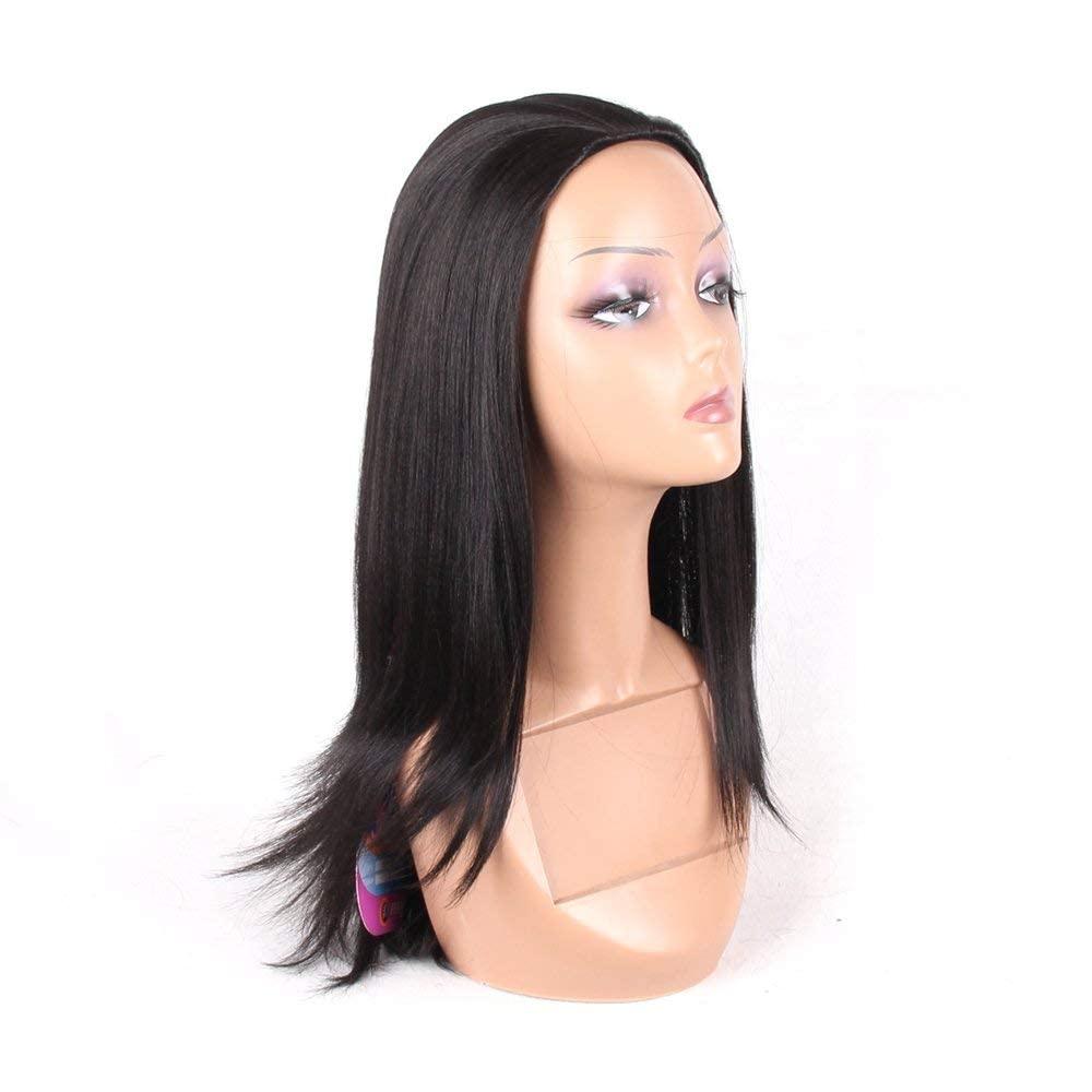 HAIRWAY Half Wig Quick Wear Weave Wigs for Women Straight Synthetic Hair 16 Inch 3/4 Half Up Half Down Wig Perfect Hairline Wig Japanese Fiber Wigs (#2 Darkest Brown)