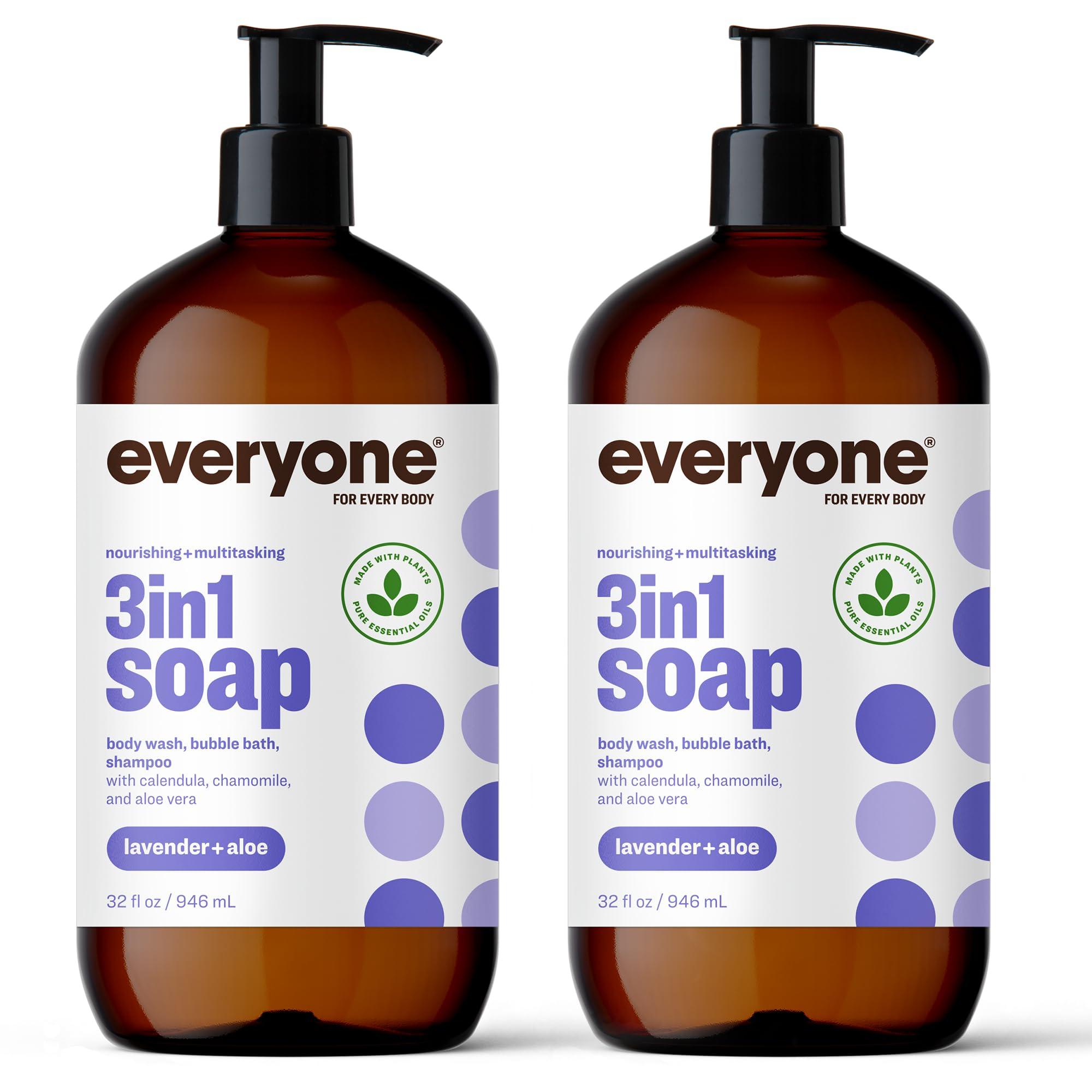 Everyone Everyone 3-in-1 Soap, Body Wash, Bubble Bath, Shampoo, 32 Ounce (Pack of 2), Lavender and Aloe & Liquid Hand Soap, 12.75 Ounce (Pack of 3), Lavender and Coconut, Plant-Based Cleanser