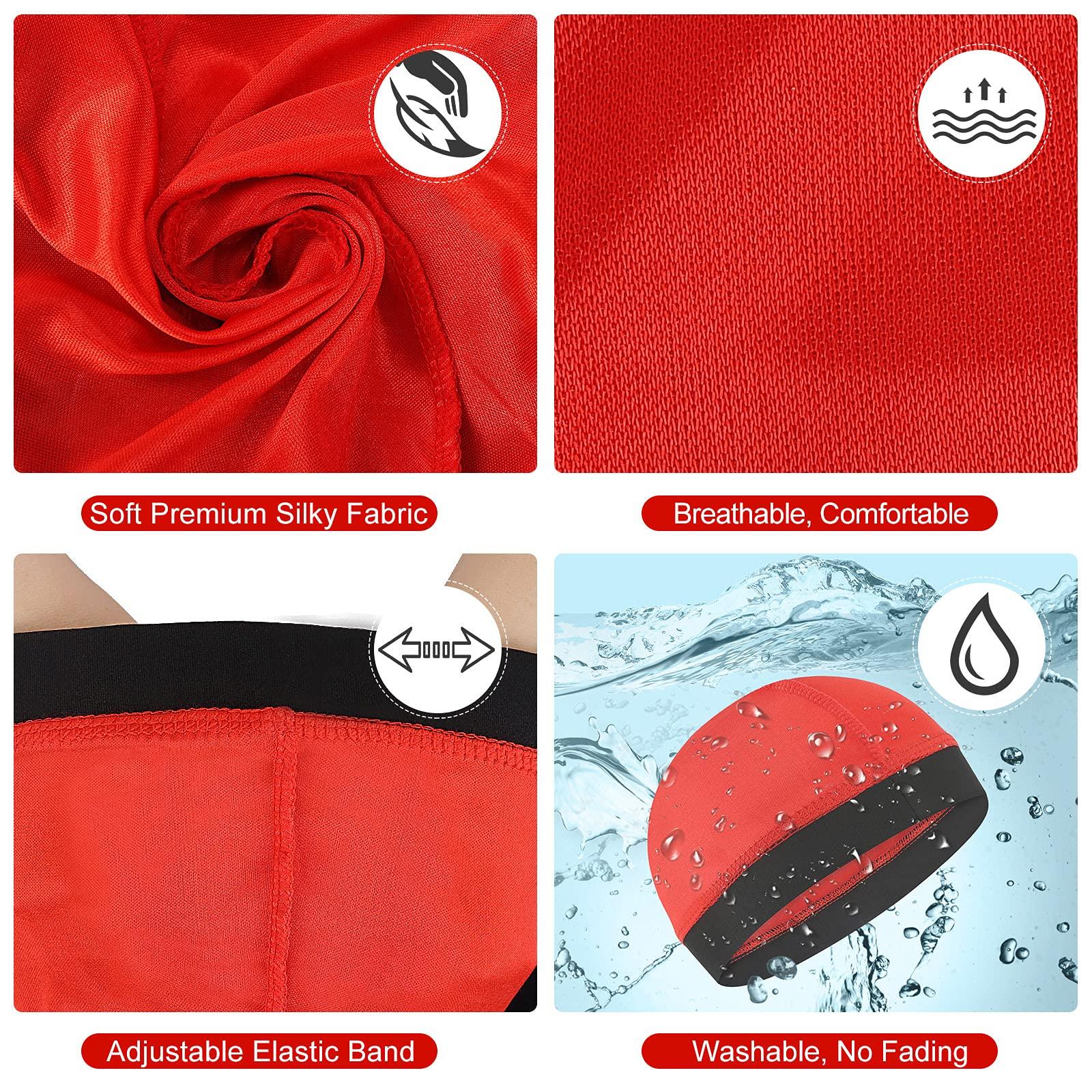 DURALA 4PCS Silky Stocking Wave Cap for Men, Good Compression Over Durag (red+Silver+Black)