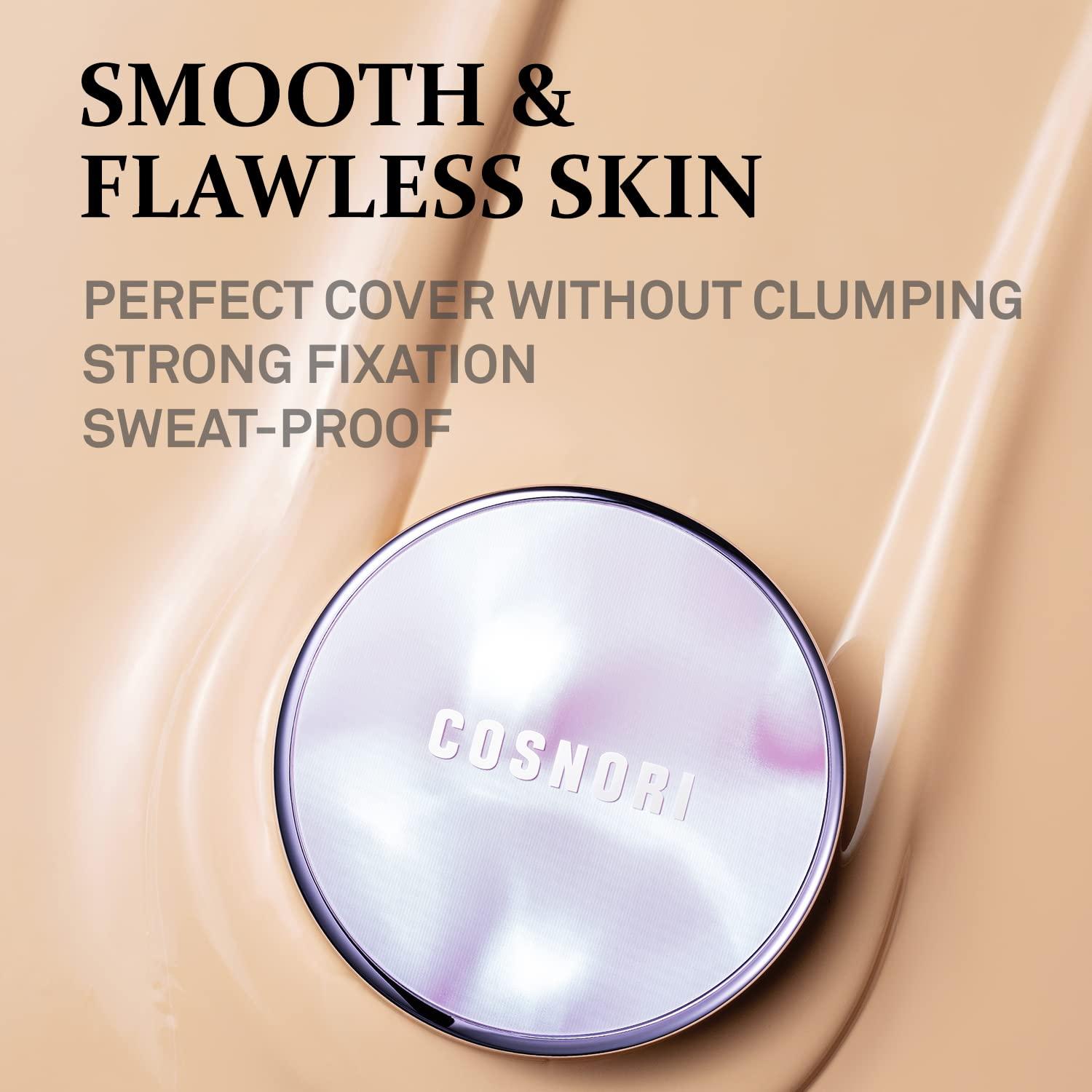 COSNORI COSNORI Panthenol Barrier Cushion Foundation -Lightweight Formula to Cover Pores & Blemishes Moisture Dewy Glowing Finish Long Wearing Formula, 0.41 fl.oz. (01 Ivory)