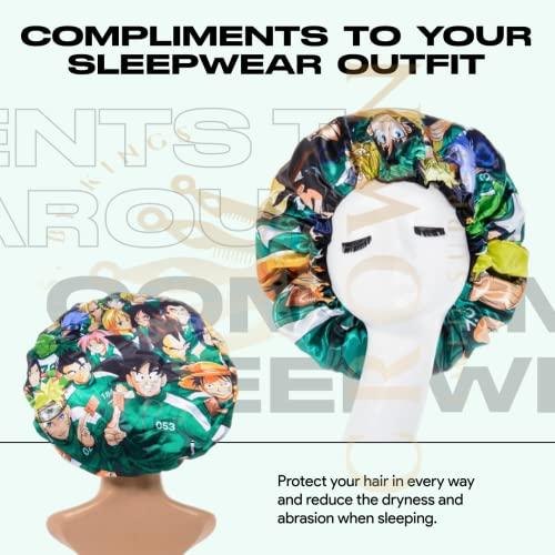 FOR KINGS. BY KINGS CROWN LMTD SUPPLY Large Silky Design Anime Bonnet with Elastic Soft Band Adjustable Women and Men, Comfortable Satin Fabric, SquidB