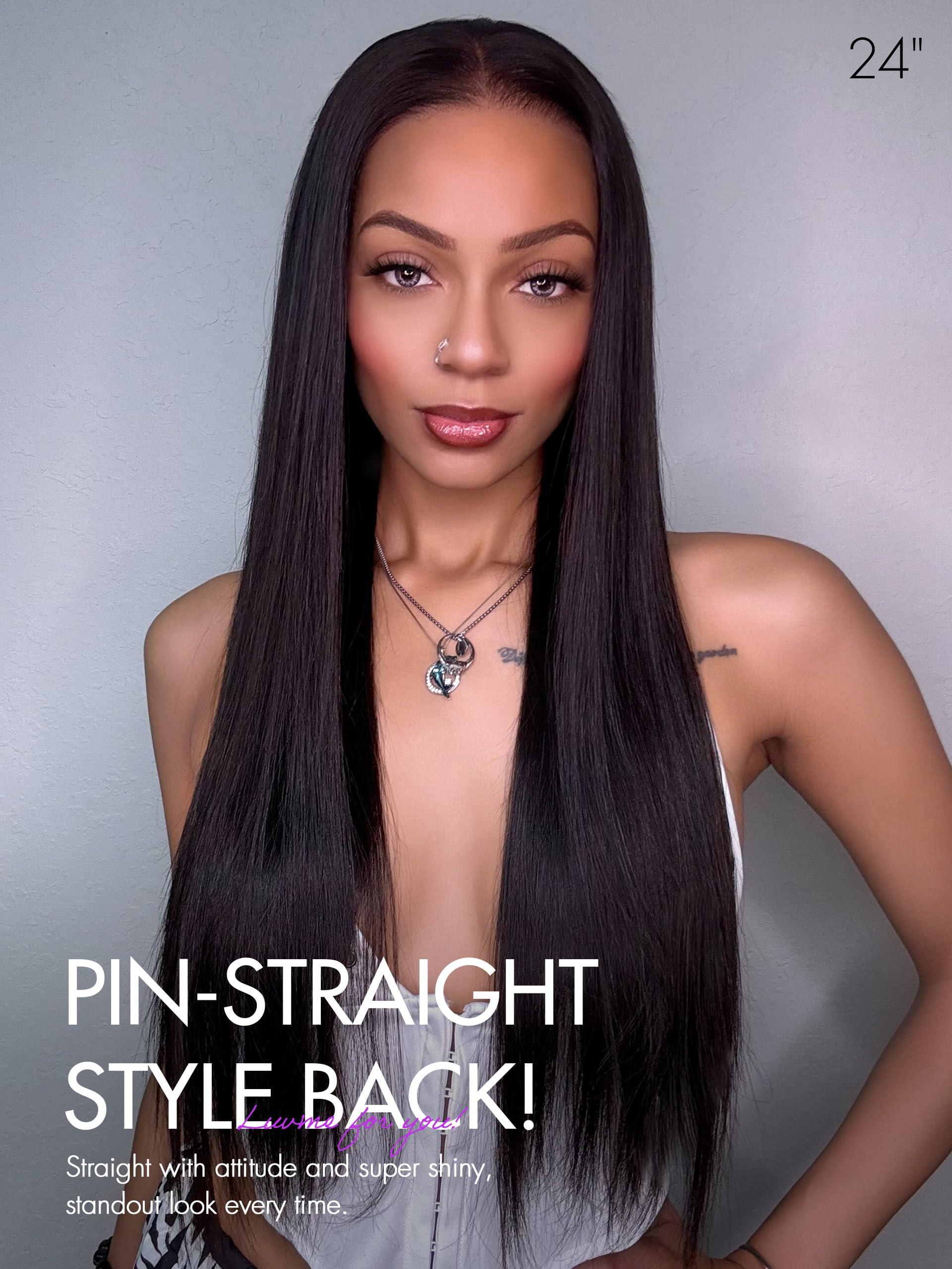 LUVME HAIR LUVME HAIR 13x4 Lace Frontal Human Hair Wigs Glueless Long Silky Straight Narutal Black Ready To Go Wig Precut Lace Pre-plucked Middle Part 26 Inch