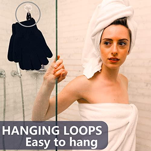 Meiyante Exfoliating Glove with Hanging Loop - Bath Gloves 1 Pair Shower Gloves, Heavy Exfoliating Gloves for Men and Women Shower Gloves Body Wash Makes Skin Soft Healthy Body Exfoliating Gloves 1 Pair Black