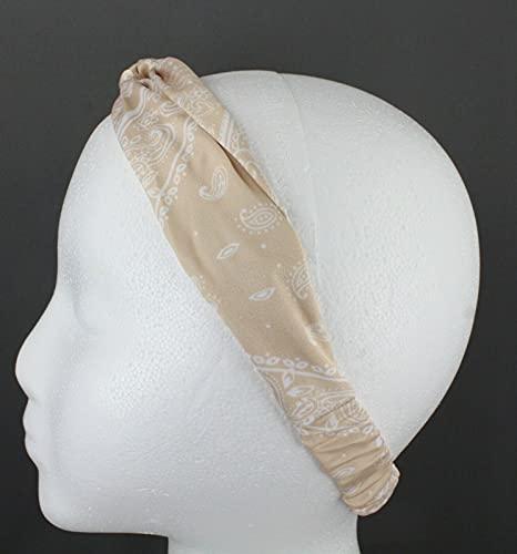 Wholesale Fashion HairClip Beige Turban Twist Stretch Headband Fabric 1.5\" Wide Turband Paisley Bandana Fashion hair Accessories for Women