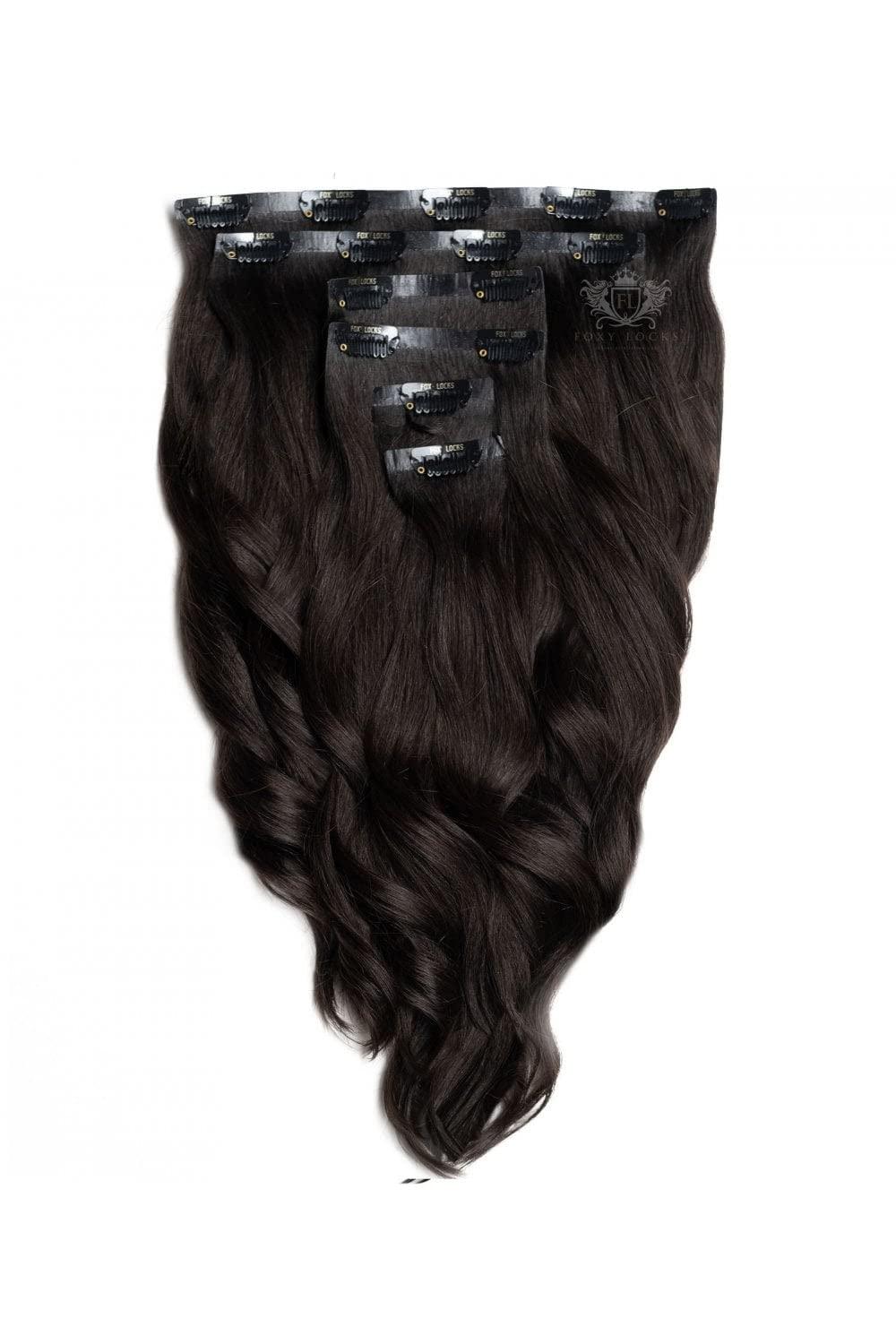 Foxy Locks Foxy Locks Brown Black – Elegant 14" Silk Seamless Clip In Human Hair Extensions 120g