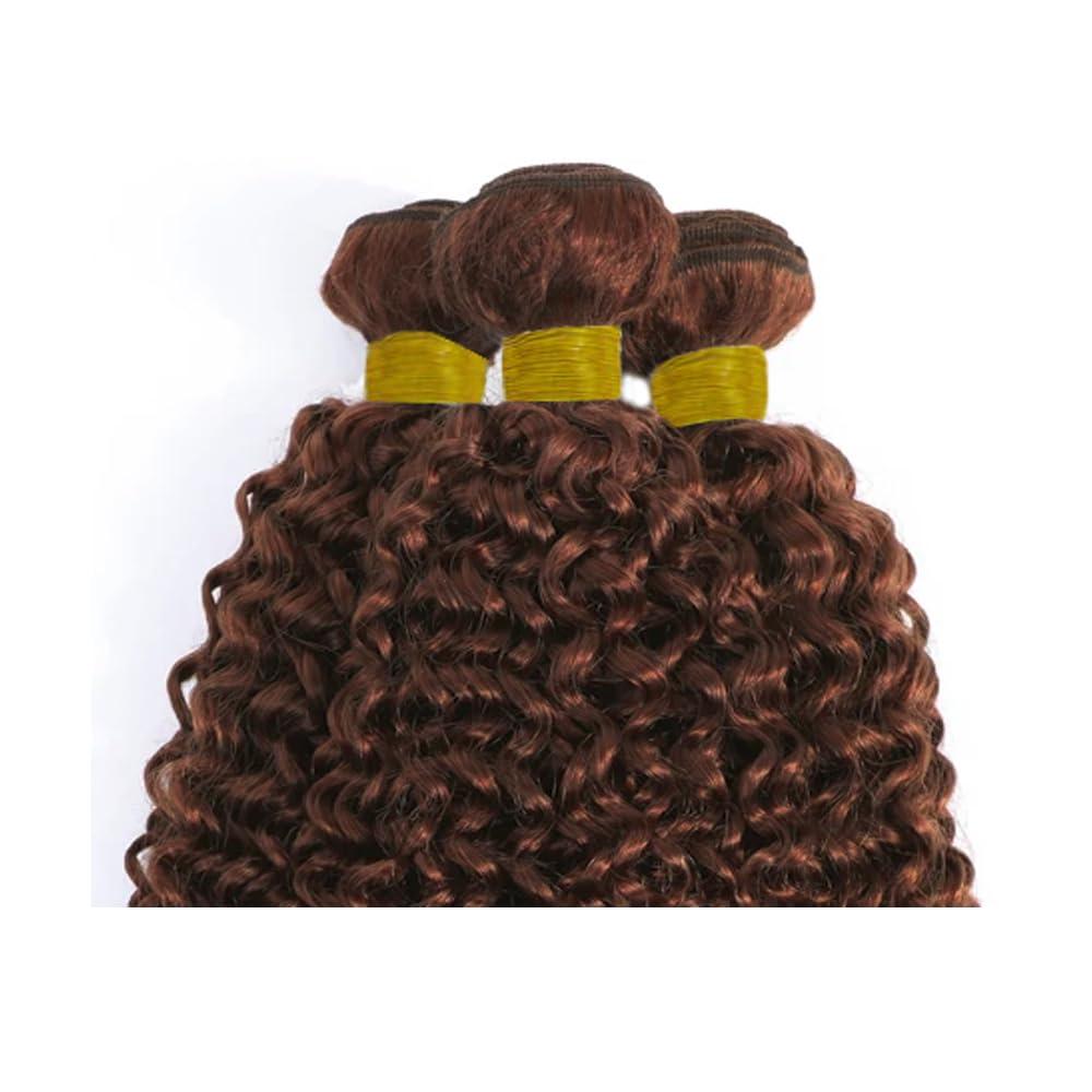 Lukcttr Lukcttr 22 24 26 Inch Color 33 Bundles Copper Brown Kinky Curly Human Hair Bundles Brazilian Reddish Brown Curly Hair Weave