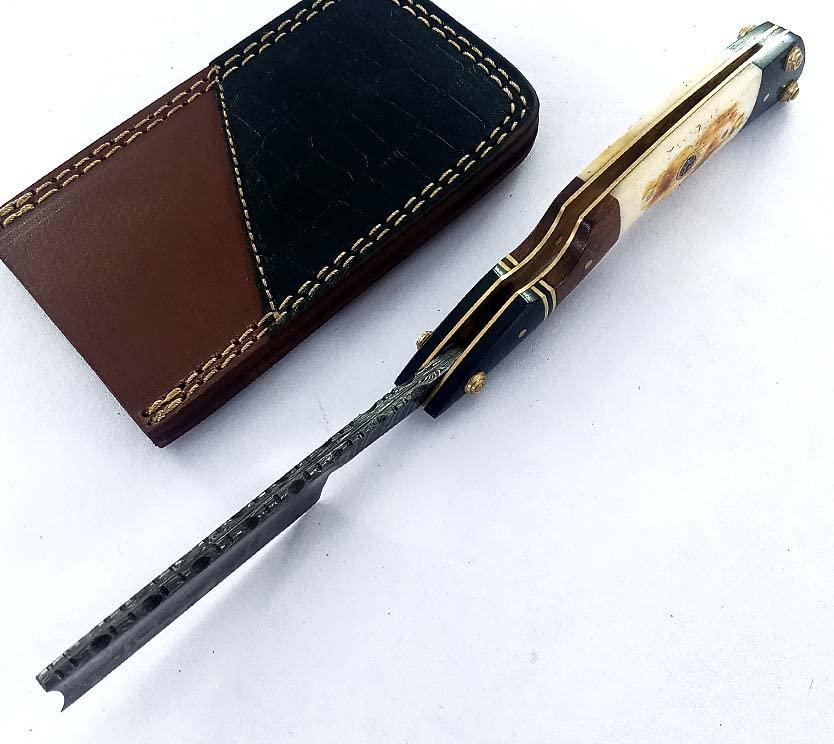 Dessi Damascus Steel Straight edge Razor Barber Salon Shaving wet shave real leather sheath for men SM151