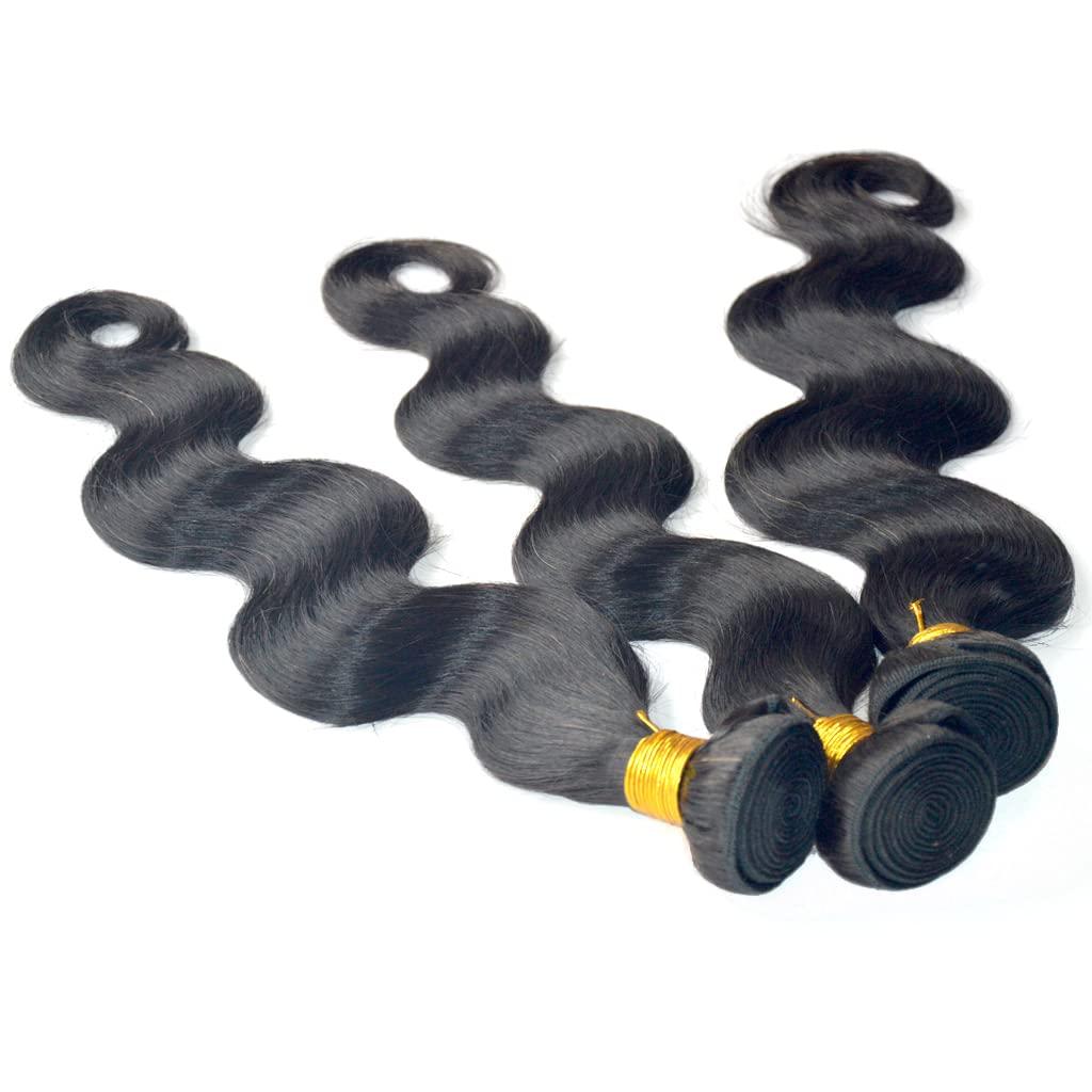 GREEMEO GREEMEO Brazilian Wavy Hair 3 Bundles Black Remy Human Hair Extensions Machine Weft Brazilian Virgin Hair Body Wave 3 Pack 300 Grams (22 24 24 Inches)