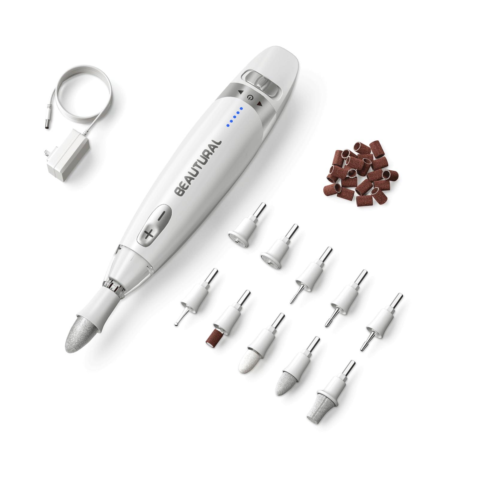 BEAUTURAL BEAUTURAL Professional Nail Drill Kit, Electric Nail File Set Machine with 10 Attachments & 20 Sanding Bands, Efile Manicure Pedicure Tools With Storage Case, LED light [Not Rechargeable and Cordless]