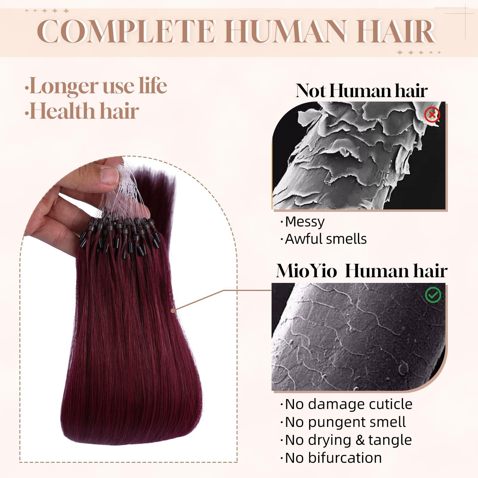 MioYio MioYio Microlink Hair Extensions Human Hair 99j Red 30g/Pack Micro Link Remy Hair 18 inch Micro Hair Microbead Micro Loop Hair Extensions Real Human Hair Soft and Glossy Longer Life