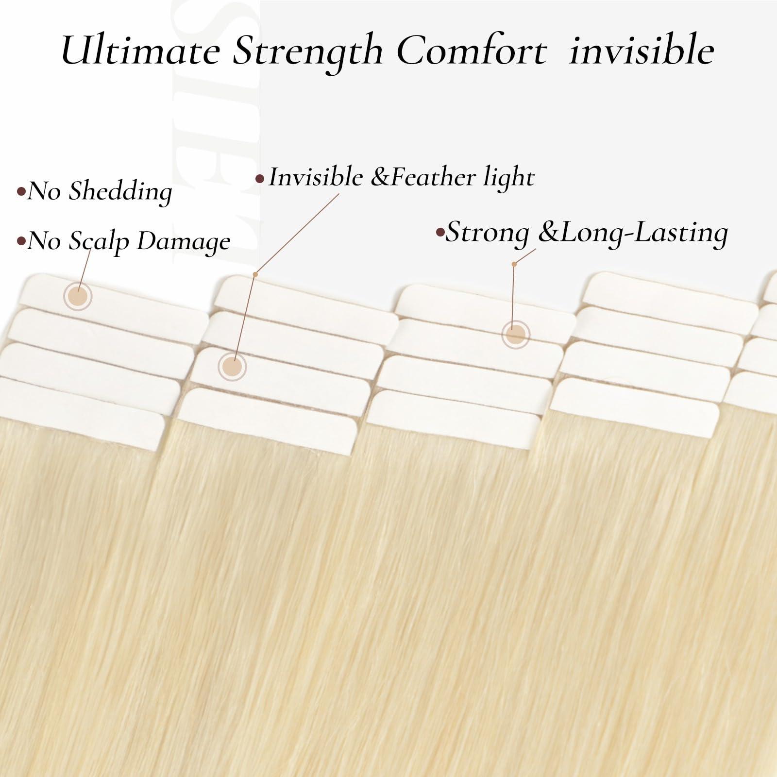 Hyssiet Hyssiet Tape in Hair Extensions Human Hair, 20pcs 50g 14 Inch Platinum Blonde human hair Tape in Extensions,Invisible Straight Tape in Hair Extensions for Womwn,Remy Thick Real Human Hair Extensions