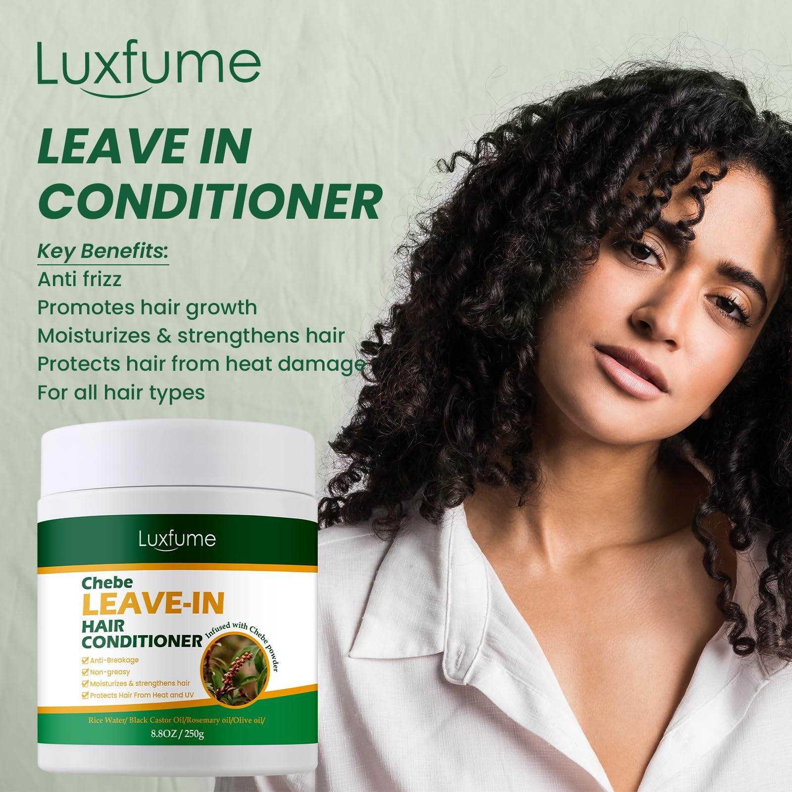 Luxfume Luxfume Chebe Leave-In Conditioner for Hair Growth and Shine - Rice Water Formula Moisturizes, Minimizes Breakage, and Adds Shine for Men and Women, 8.8 Oz