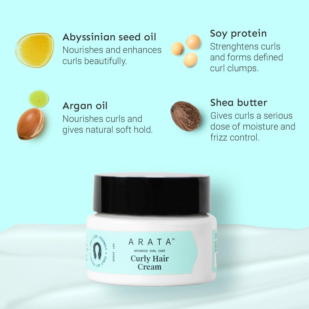 Arata Arata Advanced Curl Care Curly Hair Cream (100 GM) For Velvety Soft Curls | Intensive Moisture, Curl Definition & Plant-Based Styling | Abyssinian Seed Oil, Soya Protein & Shea Butter | CG Approve