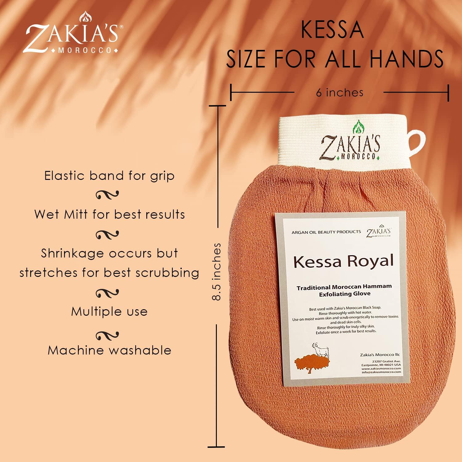 Zakia's Morocco Original Kessa Exfoliating Glove - Charcoal Black - Microdermabrasion At Home Exfoliating Mits, Removes unwanted dead skin, dirt and grime and Keratosis Pilaris. Great for spray tan removal. (1 Unit)