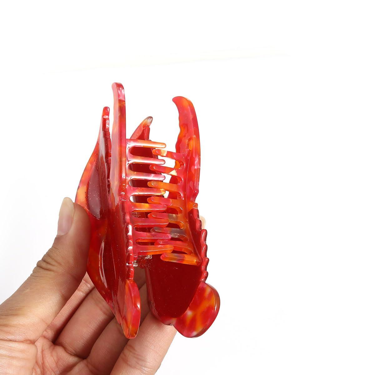 PERSONFUN Lobster Claw Clip,Funny Red Lobster Pincers Hair Clip,Acetate Hair Clips,Small Claw Clips for Women Ocean Animal Cute Hair Clip Big Claw Clip