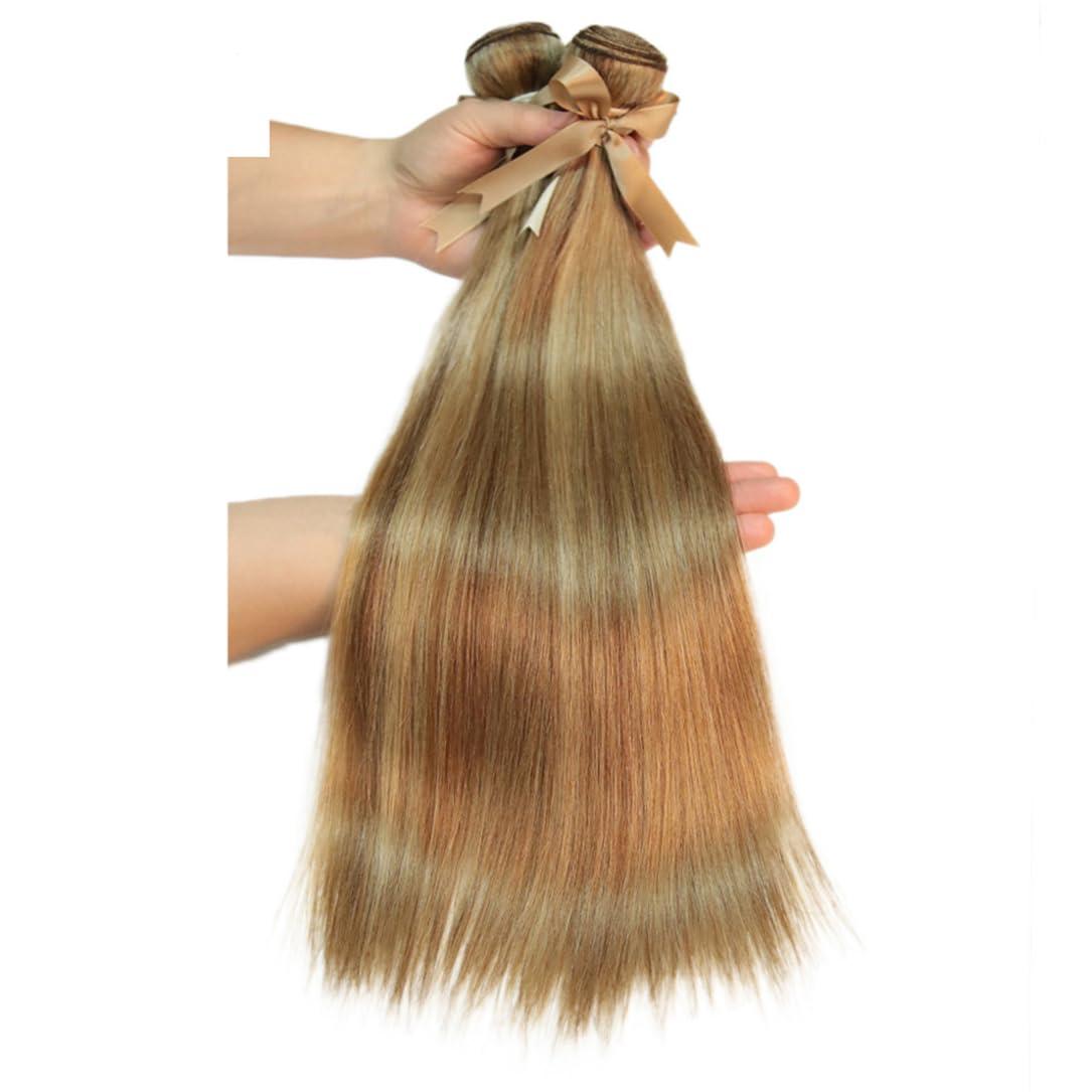 Adhdyuud Bundles Peruvian Hair Weave 10-24 Inches Straight Human Hair Extension Blonde Remy Hair Weave Bundle P6-22 10inches