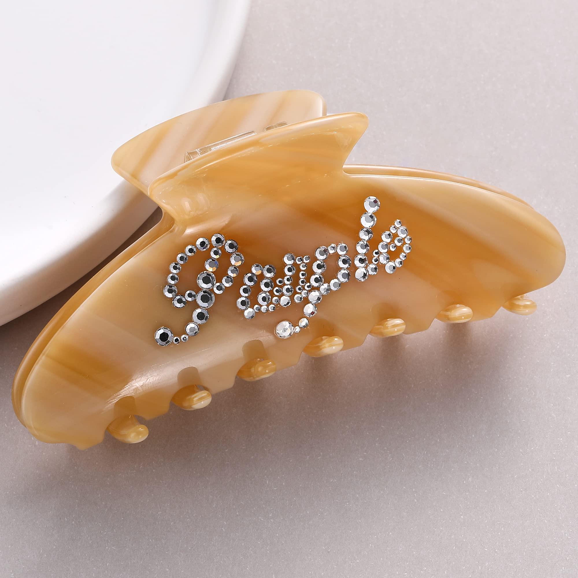 BAMERAL Custom Claw Clip, Personalized Rhinestone Name Hair Clip Hair Clips for Women Girls Large Hair Jaw Clips Hair Clamps Banana Hair Clips (Dark Wood Grain)