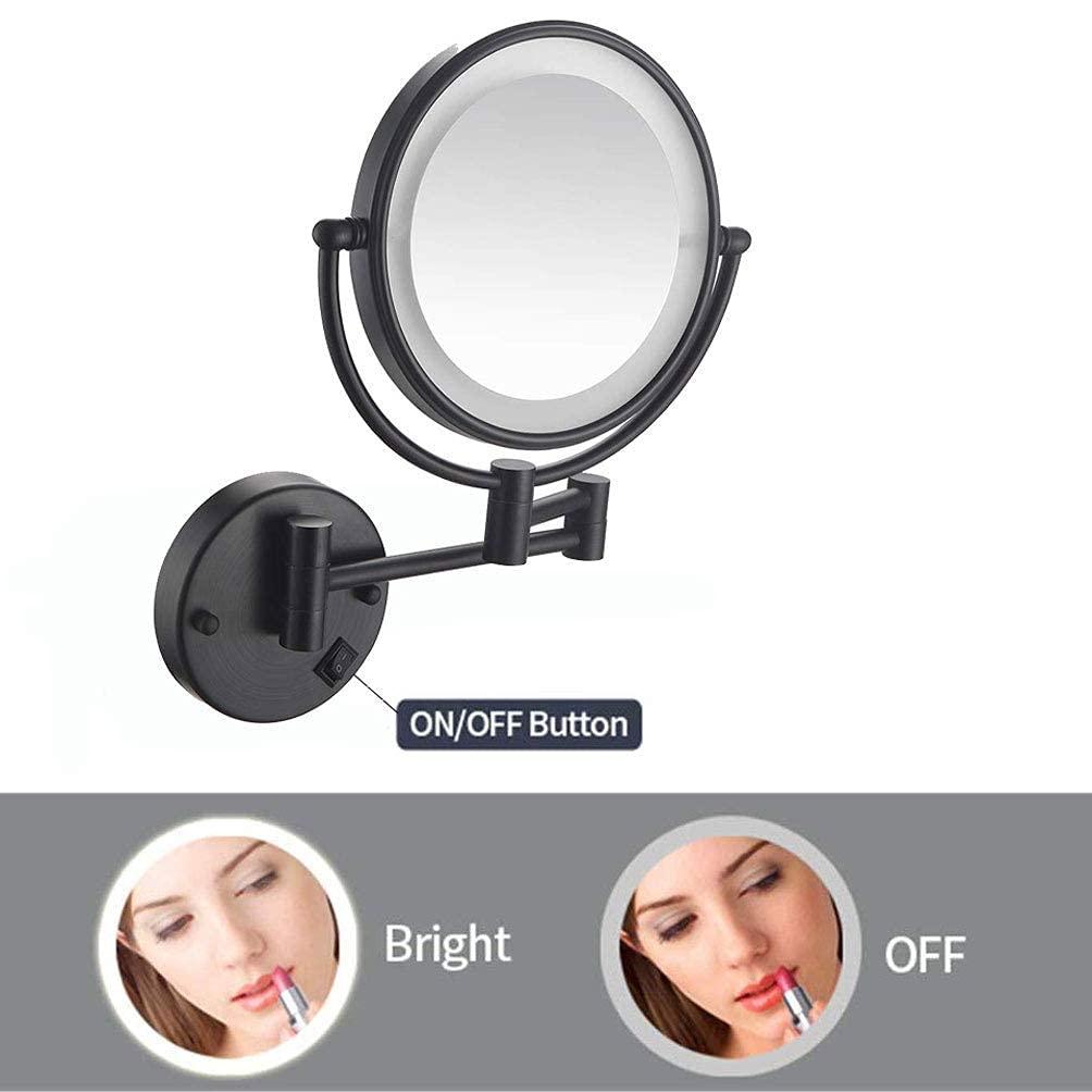 VVQQFGXN VVQQFGXN Makeup Mirror with Light Wall Mounted, Double Sided Vanity Magnifying Mirror,Adjustable Telescopic Boom (Size : 3X)