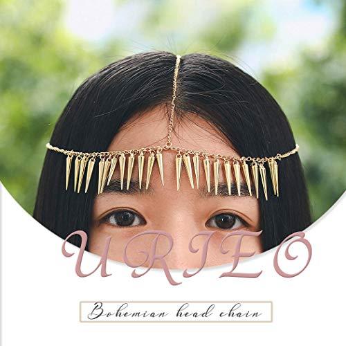 Urieo Urieo Bohemian Head Chain Jewelry Gold Tassels Forehead Chain Halloween Bridal Wedding Headband Headpiece for Women and Girls
