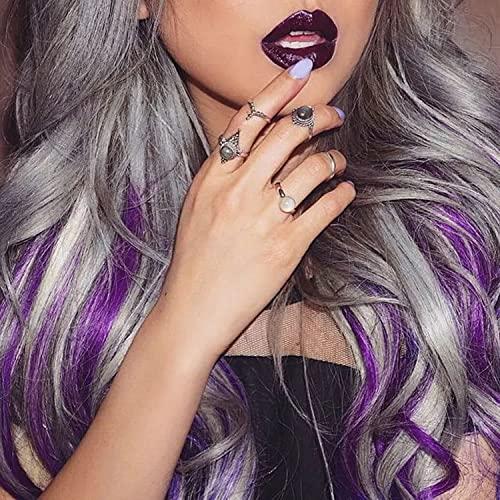 Rhyme Rhyme 9PCS 21" Colored Clip in Hair Extensions Purple Hair Extensions for Kids Girls Clip in Purple Hair Clips Hair Extensions for Kids Party Highlights Purple hair (Purple)