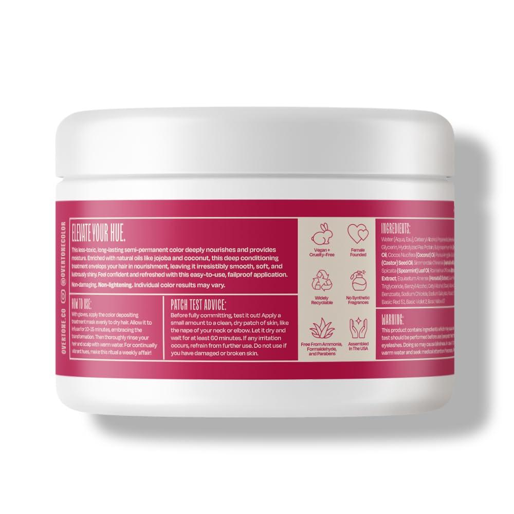 oVertone Overtone Color Depositing Semi-Permanent Hair Dye Conditioner - 8 oz For Natural & Color-Treated Hair, Moisturizing Shea Butter & Coconut Oil - Vegan & Cruelty-Free, Pink for Brown is now Raspberry